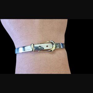 925 Sterling Silver Two Tone Belt Cuff Bangle Bracelet 6-7" Long